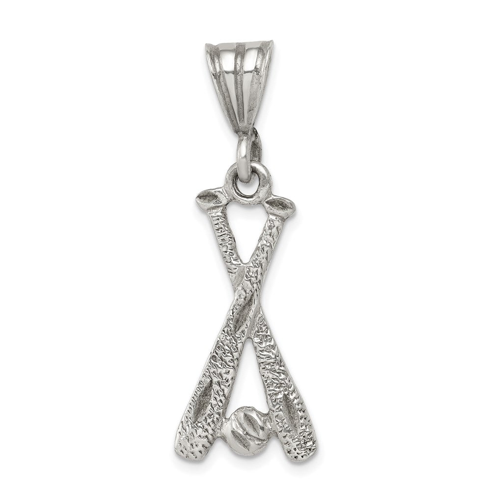 Sterling Silver Two Bats & a Ball Charm, 29 x 14 mm