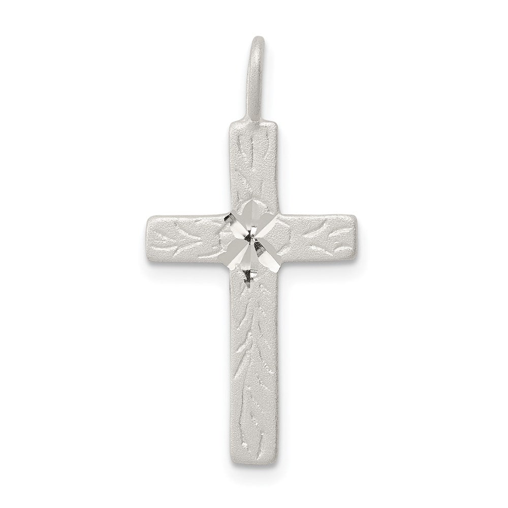 Sterling Silver Diamond-cut Cross Pendant, 30 x 15 mm