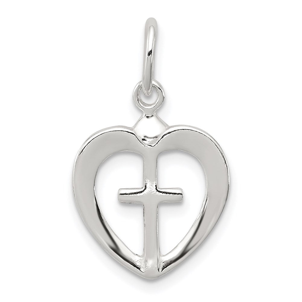Sterling Silver Cross Heart Charm, 24 x 15 mm