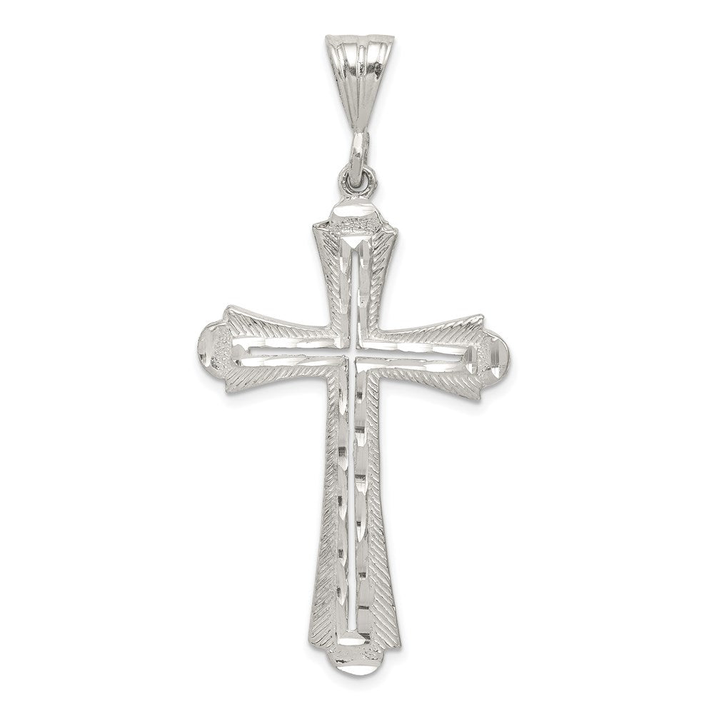 Sterling Silver Diamond-cut Cross Pendant, 57 x 27 mm