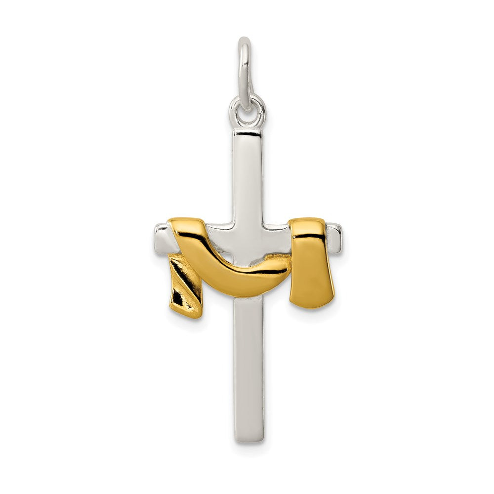 Sterling Silver & Vermeil Draped Cross Pendant, 29 x 15 mm