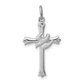 Sterling Silver Platinum-plated Holy Spirit Cross with Dove Charm, 23 x 14 mm