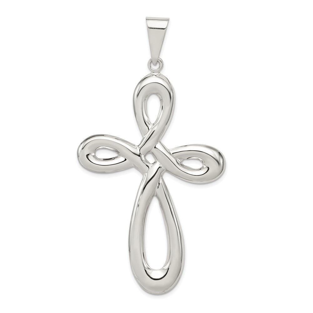 Sterling Silver Rhodium-plated Cross Pendant, 67 x 39 mm