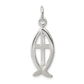 Sterling Silver Ichthus Fish Cross Charm, 27 x 11 mm