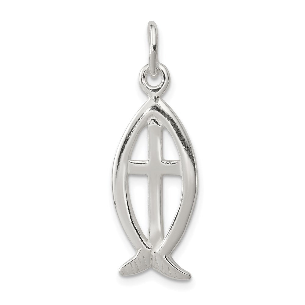 Sterling Silver Ichthus Fish Cross Charm, 27 x 11 mm