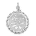 Sterling Silver Rhodium-plated Merry Christmas Disc Charm, 30 x 22 mm