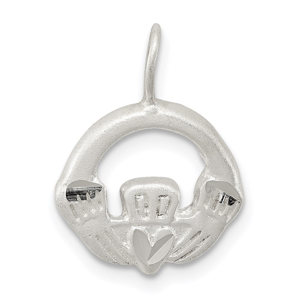 Sterling Silver Satin Claddagh Charm, 19 x 14 mm