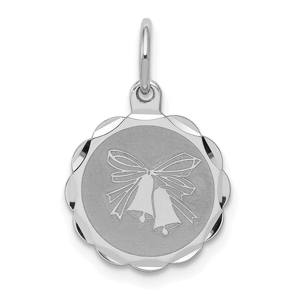 Sterling Silver Rhodium-plated Wedding Bells Disc Charm, 15 x 13 mm