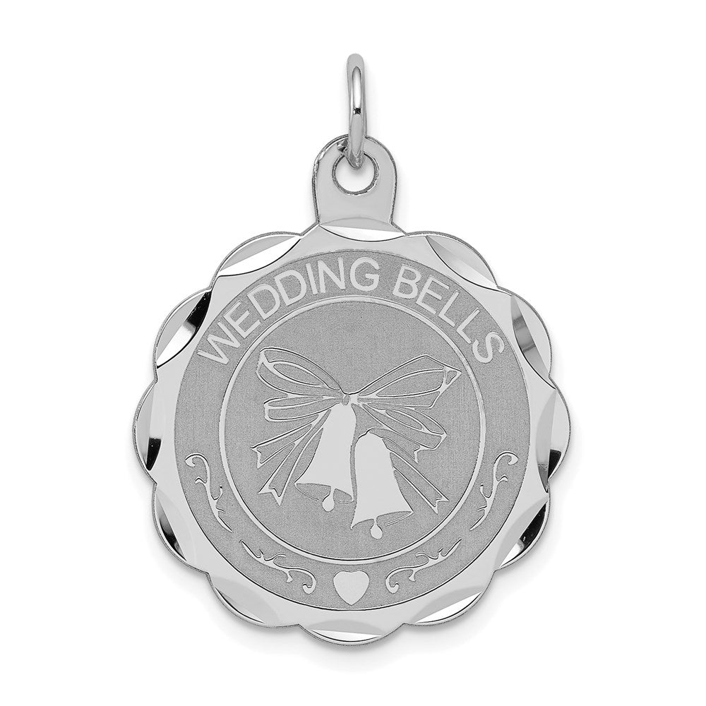Sterling Silver Rhodium-plated Wedding Bells Disc Charm, 30 x 23 mm