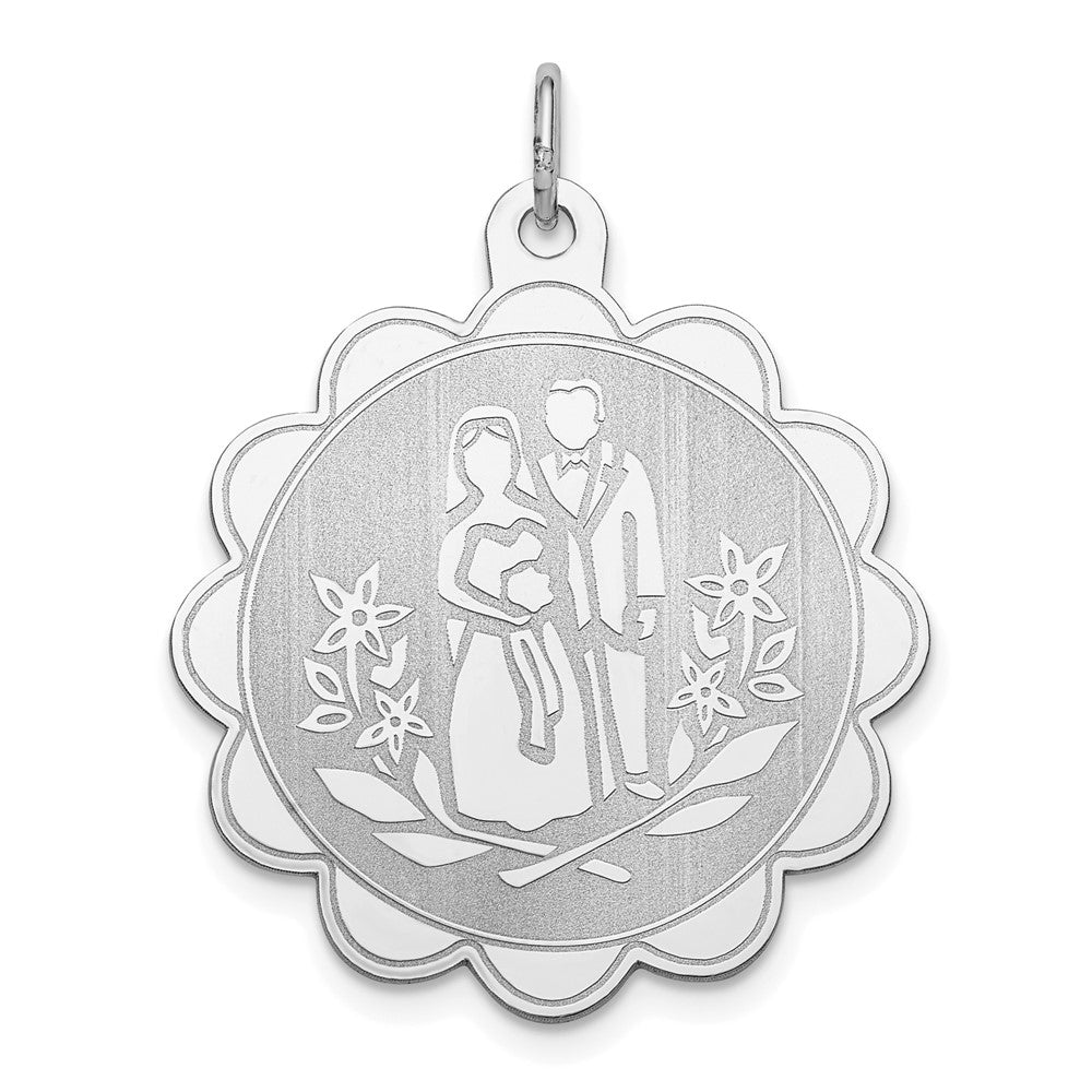 Sterling Silver Rhodium-plated Bride & Groom Disc Charm, 33 x 26 mm