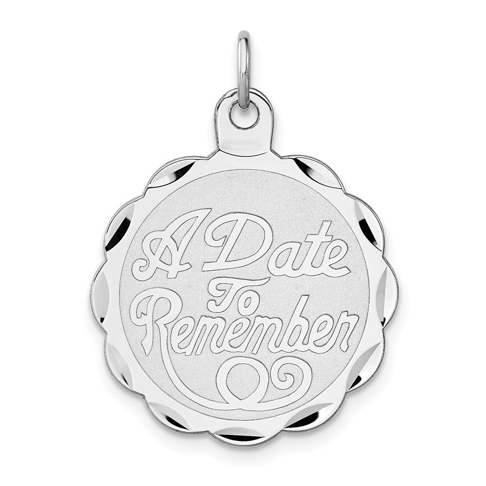 Sterling Silver Rhodium-plated A Date To Remember Disc Charm, 30 x 23 mm