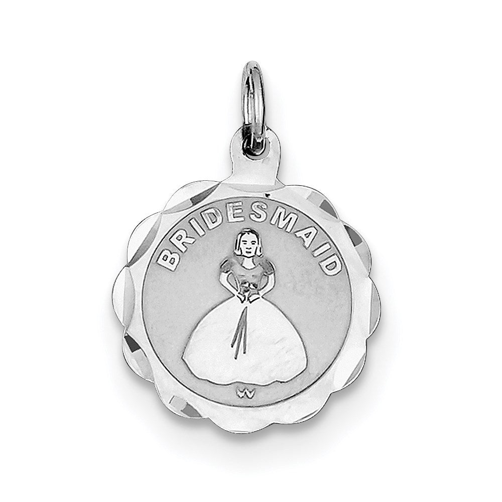 Sterling Silver Rhodium-plated Bridesmaid Disc Charm, 23 x 16 mm