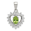 Sterling Silver Rhodium-plated Peridot and CZ Pendant, 2.41 ct, 24 x 16 mm
