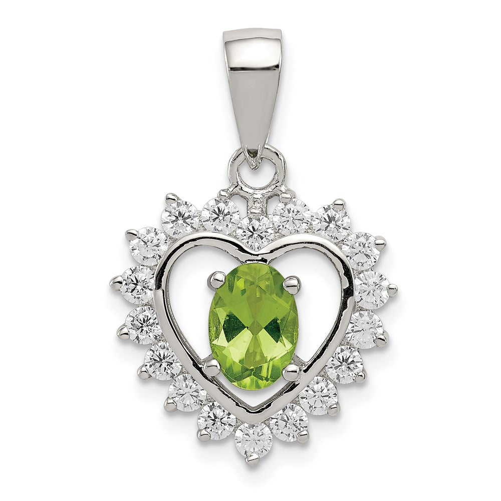 Sterling Silver Rhodium-plated Peridot and CZ Pendant, 2.41 ct, 24 x 16 mm