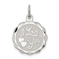 Sterling Silver Rhodium-plated I Love You Disc Charm, 23 x 16 mm