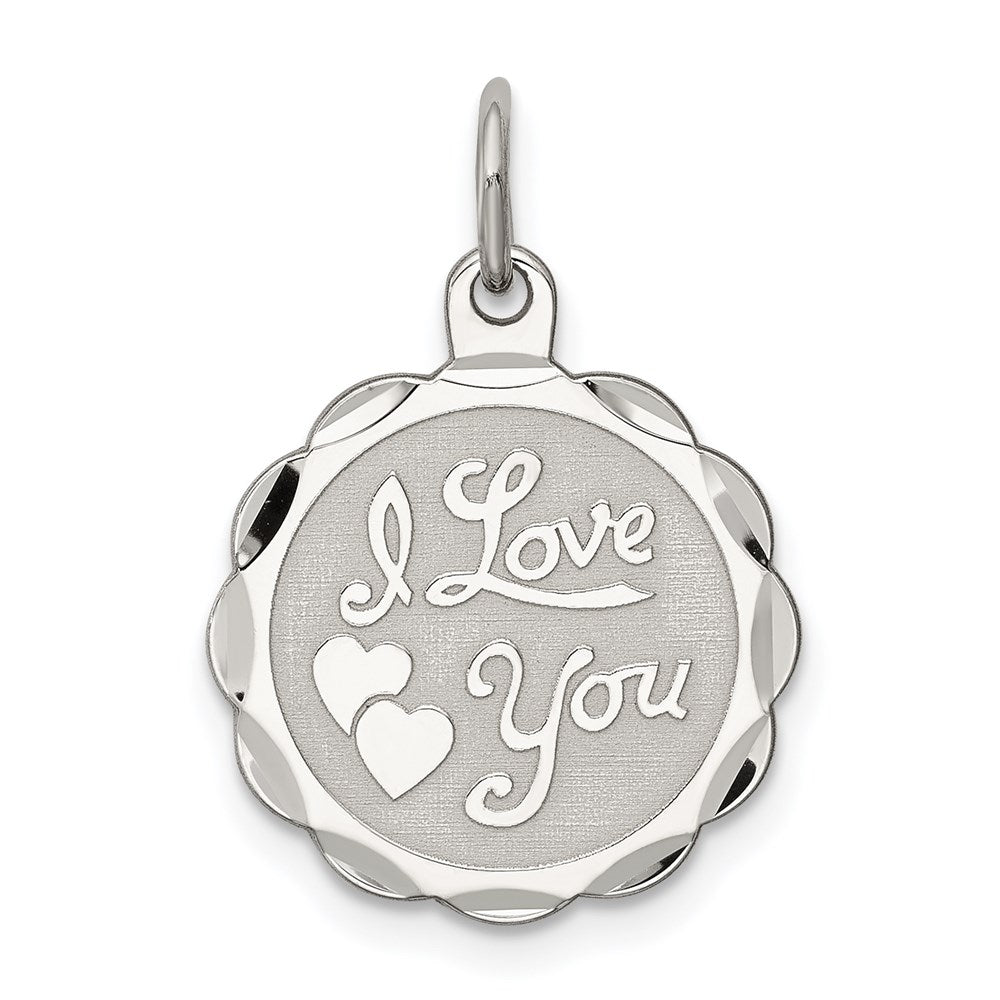 Sterling Silver Rhodium-plated I Love You Disc Charm, 23 x 16 mm
