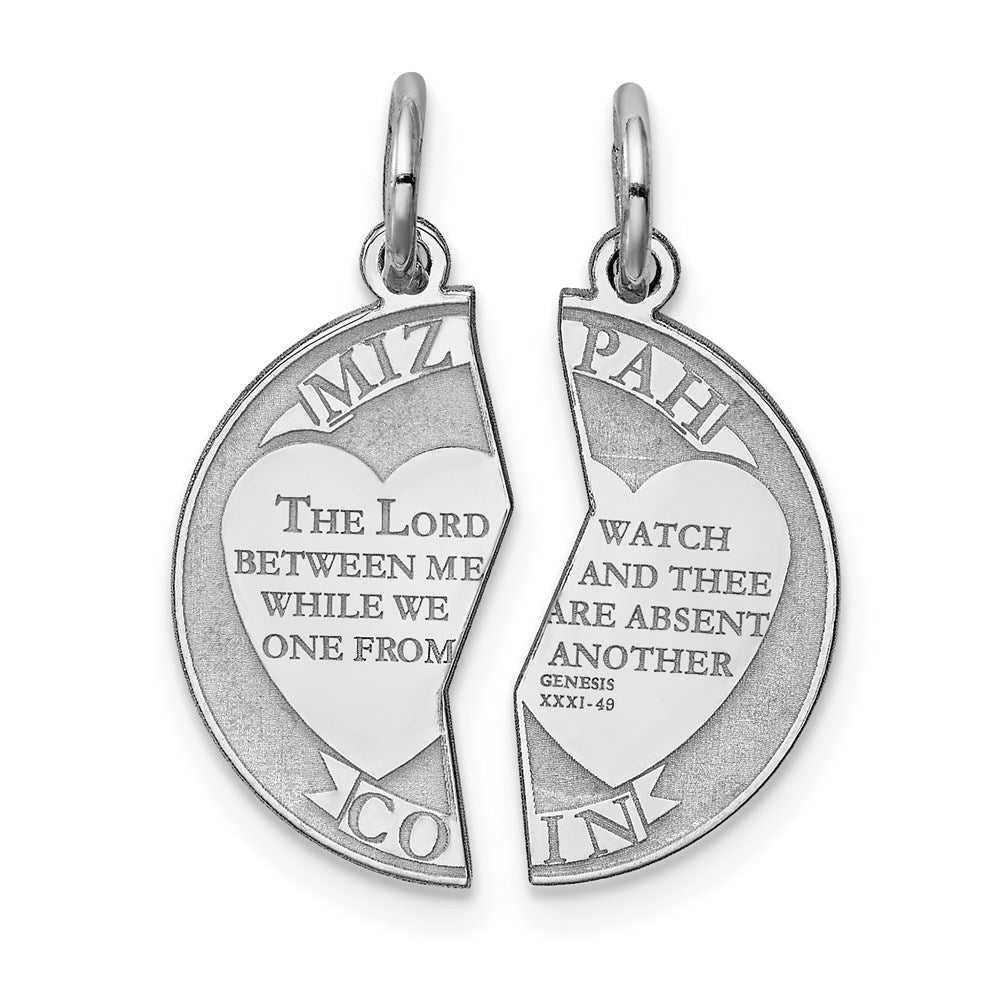 Sterling Silver Rhodium-plated Breakapart Mizpah Charm, 21 x 9 mm
