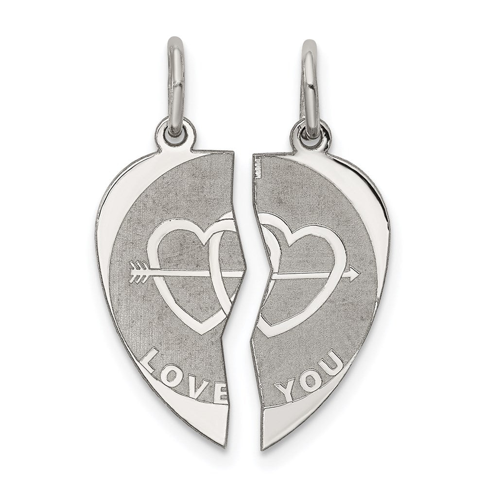 Sterling Silver Rhodium-plated 2-piece Love You Disc Charm, 23 x 17 mm