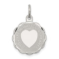Sterling Silver Rhodium-plated Your Always In My Heart Disc Charm, 22 x 16 mm