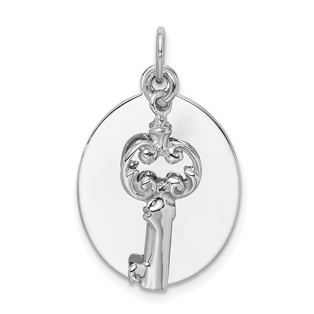 Sterling Silver Rhodium-plated key Charm, 27 x 17 mm