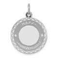 Sterling Silver Rhodium-plated Happy Anniversary Disc Charm, 27 x 20 mm