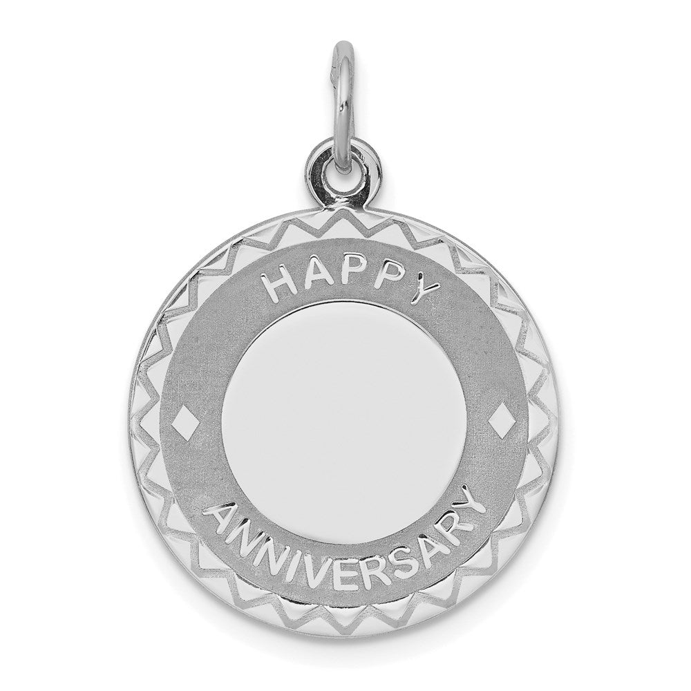 Sterling Silver Rhodium-plated Happy Anniversary Disc Charm, 27 x 20 mm