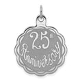 Sterling Silver Rhodium-plated 25th Anniversary Disc Charm, 30 x 23 mm