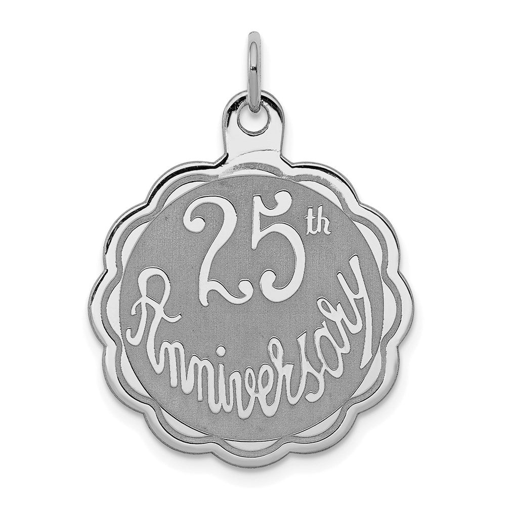 Sterling Silver Rhodium-plated 25th Anniversary Disc Charm, 30 x 23 mm