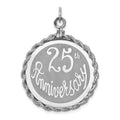 Sterling Silver Rhodium-plated 25th Anniversary Disc Charm, 39 x 29 mm