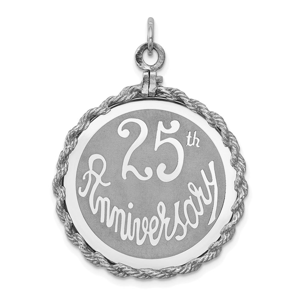 Sterling Silver Rhodium-plated 25th Anniversary Disc Charm, 39 x 29 mm