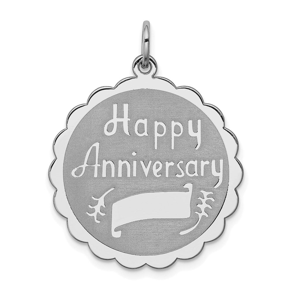 Sterling Silver Rhodium-plated Happy Anniversary Disc Charm, 28 x 24 mm