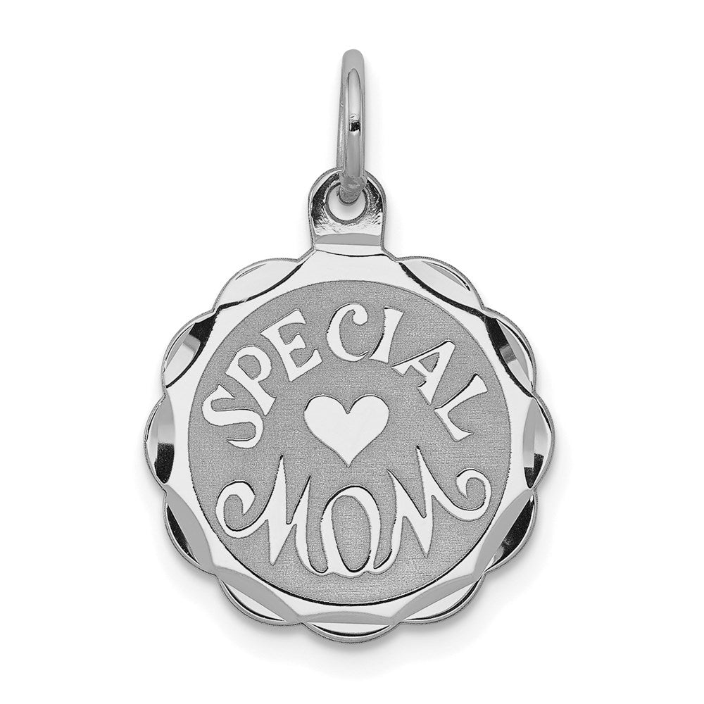 Sterling Silver Rhodium-plated Special Mom Disc Charm, 18 x 16 mm