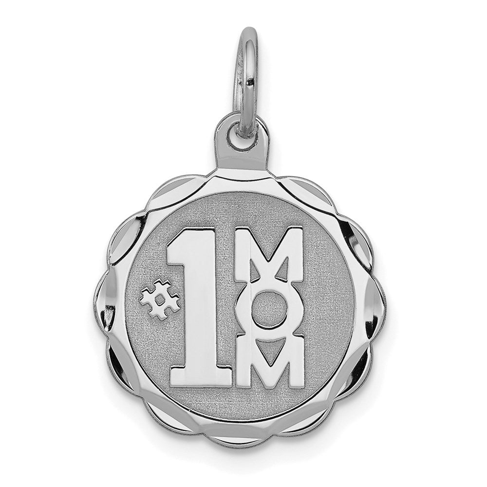 Sterling Silver Rhodium-plated #1 Mom Disc Charm, 18 x 16 mm