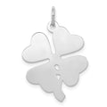Sterling Silver Rhodium-plated 4-leaf Clover Polished Disc Charm, 27 x 18 mm