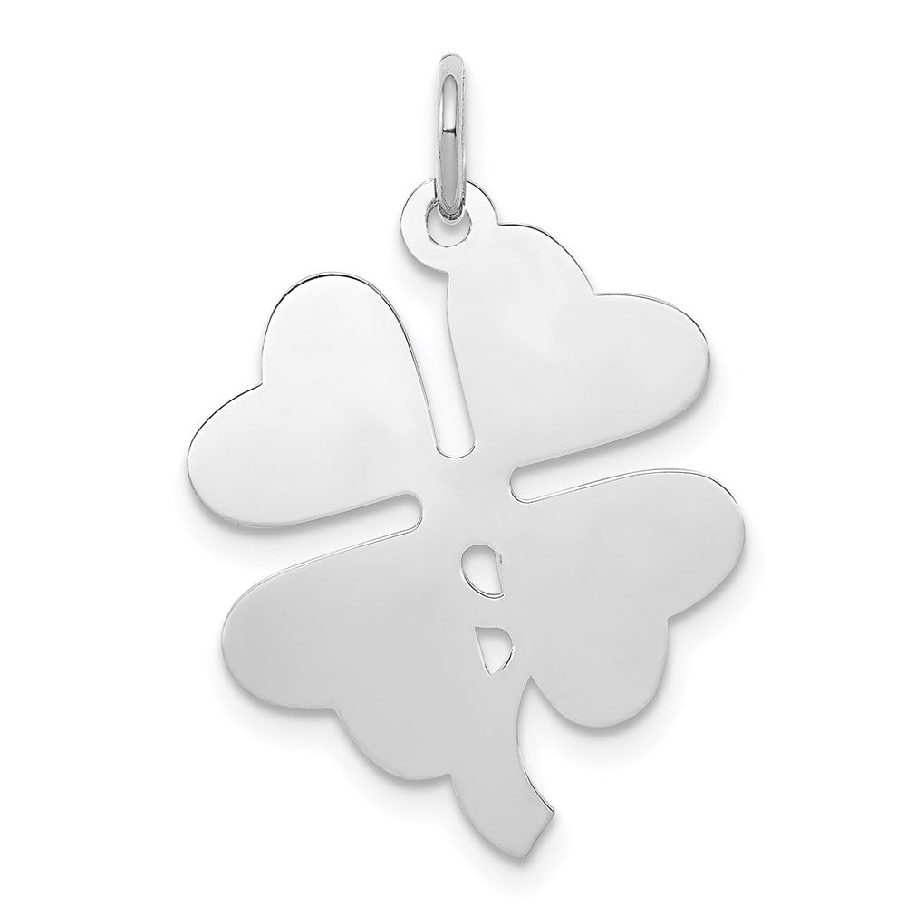 Sterling Silver Rhodium-plated 4-leaf Clover Polished Disc Charm, 27 x 18 mm