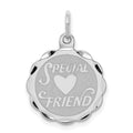 Sterling Silver Rhodium-plated Special Friend Disc Charm, 18 x 15 mm