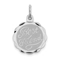 Sterling Silver Rhodium-plated Best Friend Disc Charm, 18 x 15 mm