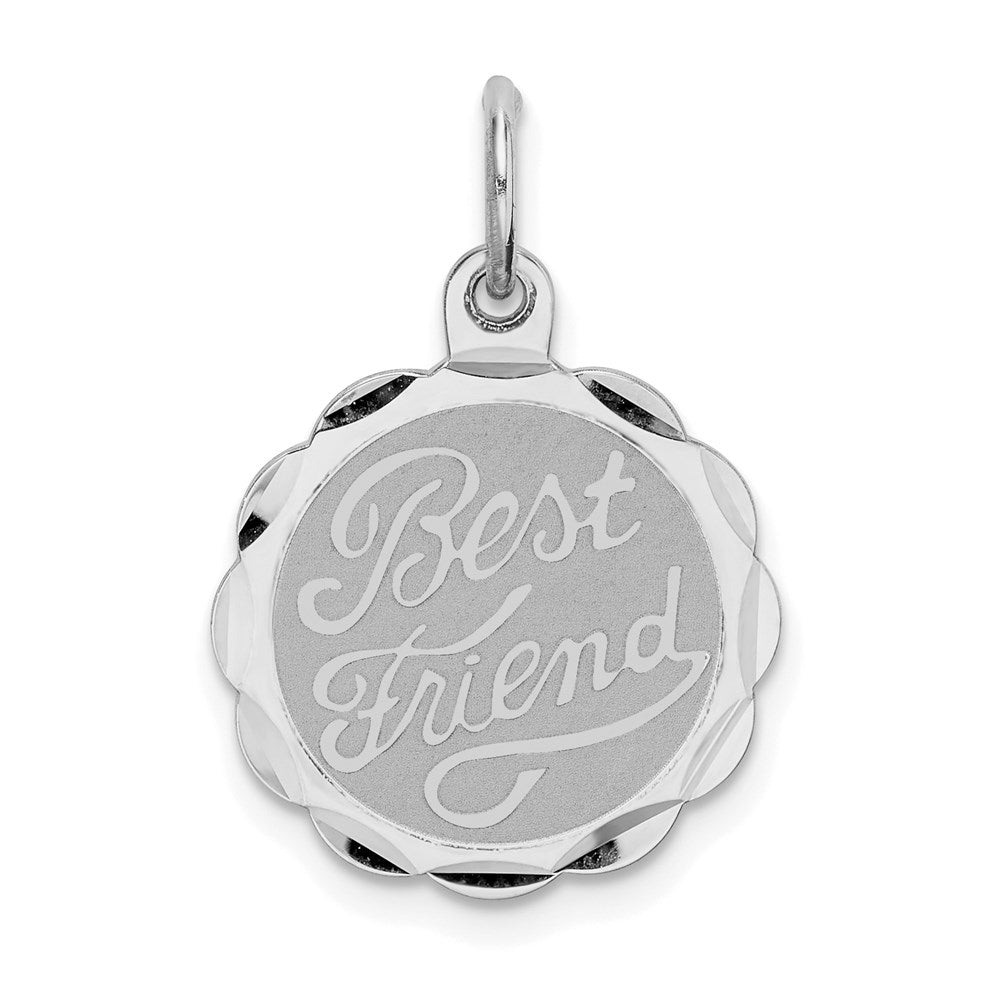 Sterling Silver Rhodium-plated Best Friend Disc Charm, 18 x 15 mm