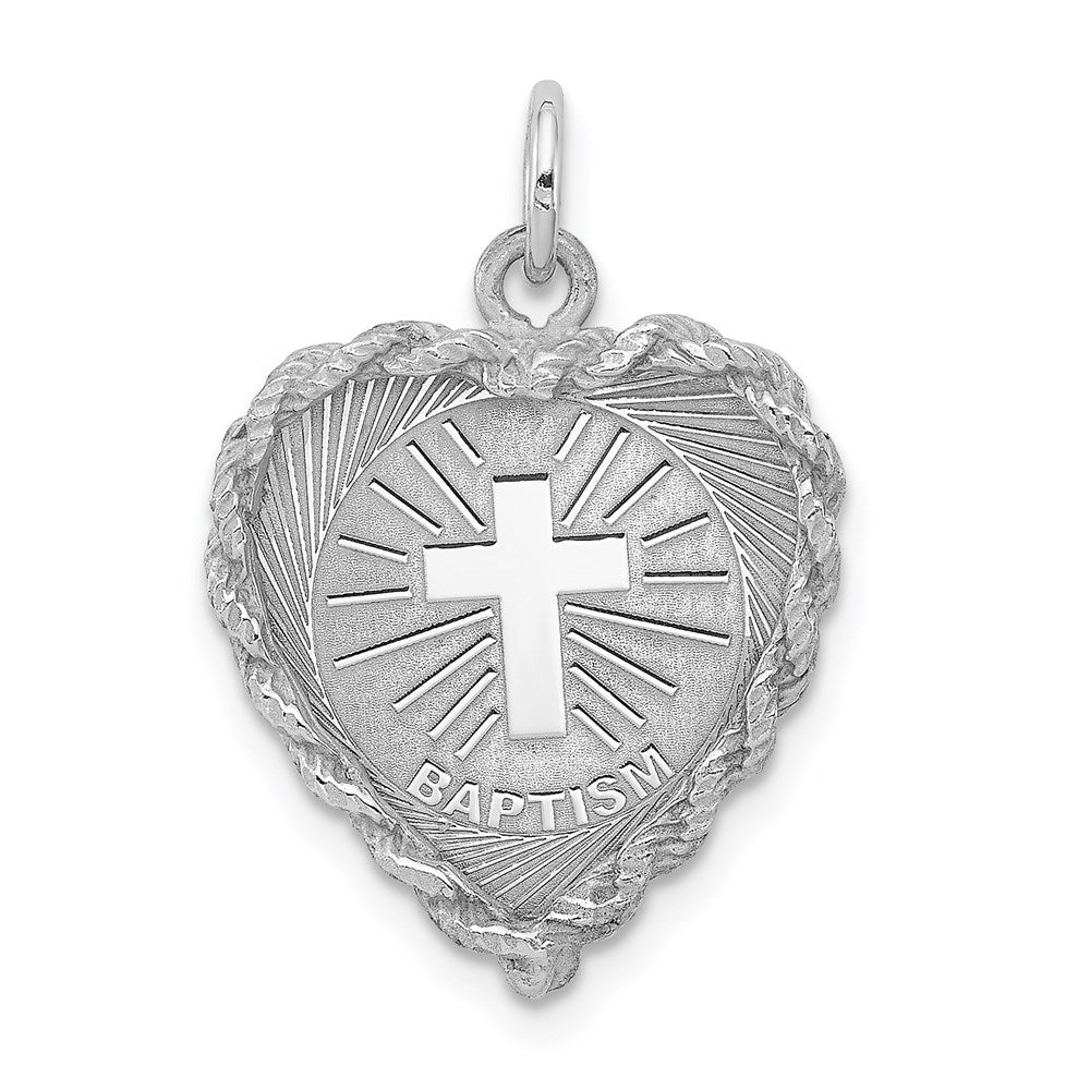 Sterling Silver Rhodium-plated Baptism Disc Charm, 25 x 17 mm