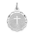 Sterling Silver Rhodium-plated Baptism Disc Charm, 20 x 15 mm
