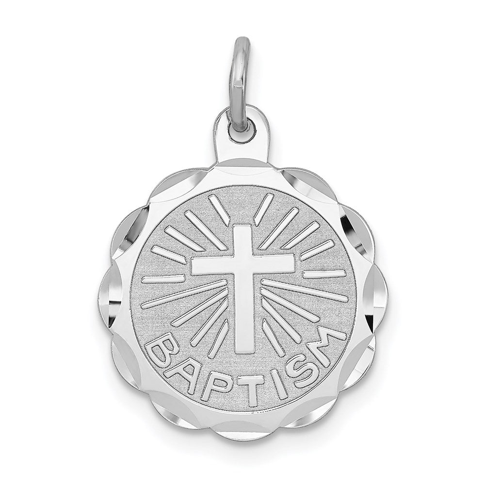 Sterling Silver Rhodium-plated Baptism Disc Charm, 20 x 15 mm