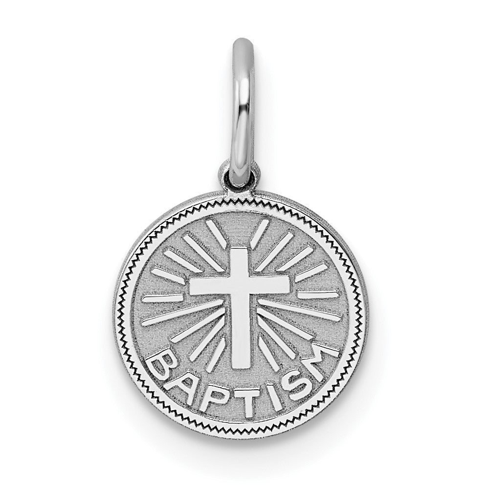 Sterling Silver Rhodium-plated Baptism Disc Charm, 15 x 10 mm