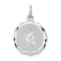 Sterling Silver Rhodium-plated Praying Hands Disc Charm, 22 x 16 mm
