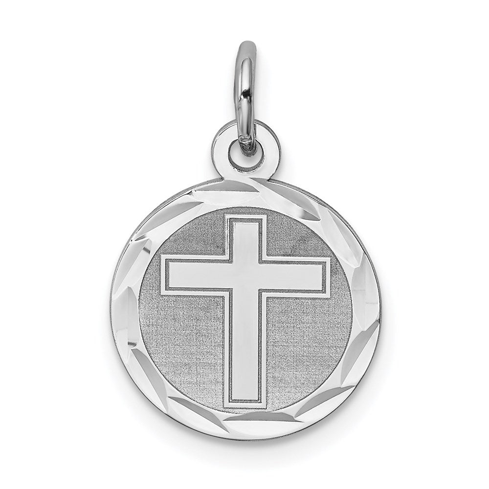 Sterling Silver Rhodium-plated Cross Disc Charm, 20 x 12 mm
