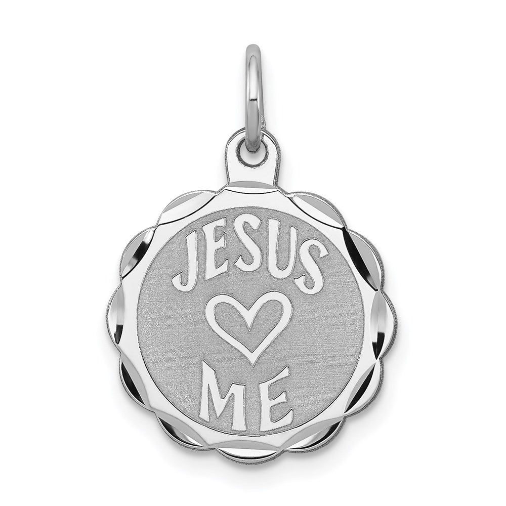 Sterling Silver Rhodium-plated Jesus Loves Me Disc Charm, 23 x 15 mm