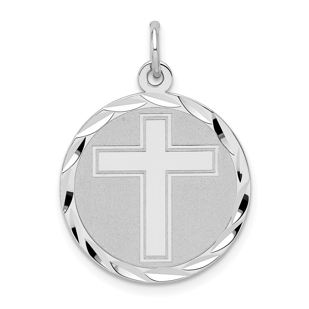 Sterling Silver Rhodium-plated Cross Disc Charm, 25 x 20 mm, 1.22 g - ID5S9QC24138L7