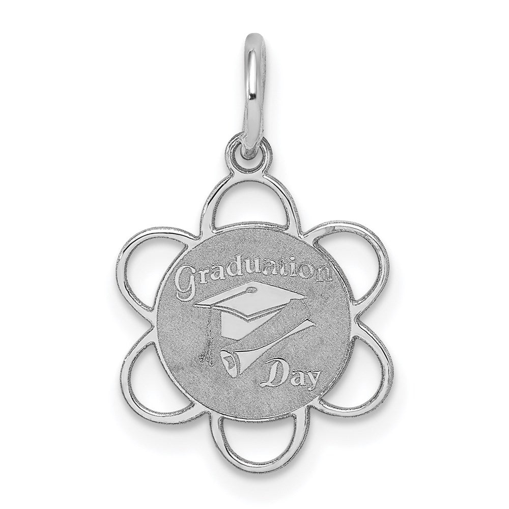 Sterling Silver Rhodium-plated Graduation Day Disc Charm, 21 x 12 mm
