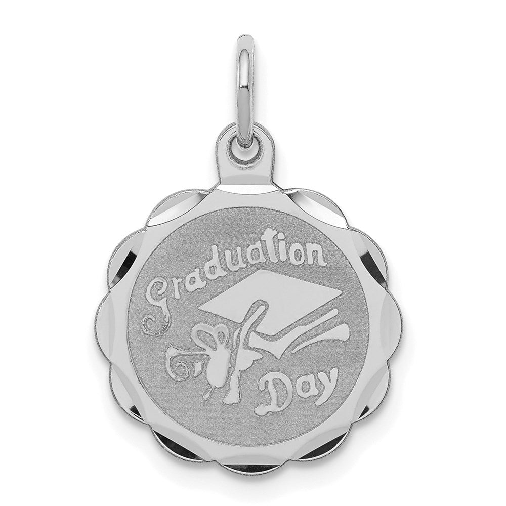 Sterling Silver Rhodium-plated Graduation Day Disc Charm, 23 x 17 mm