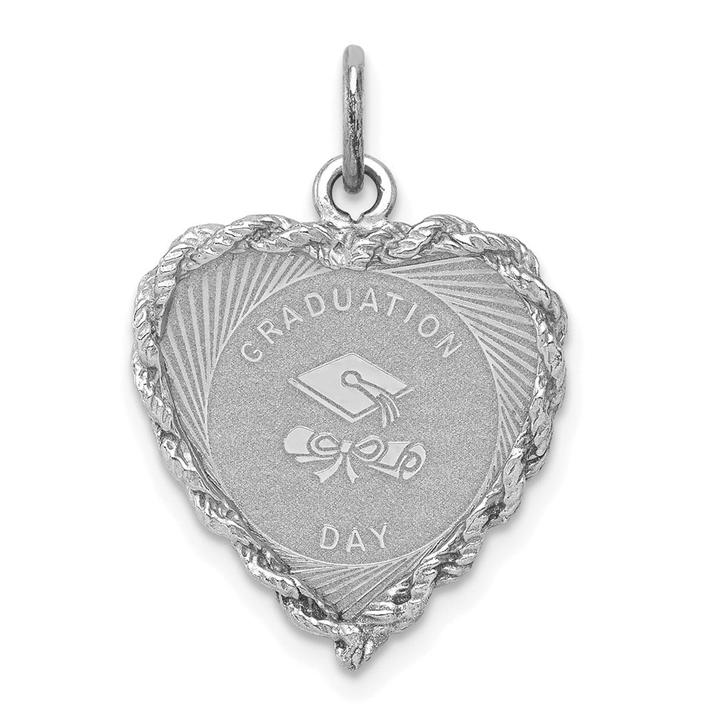 Sterling Silver Rhodium-plated Graduation Cap & Diploma Disc Charm, 24 x 17 mm