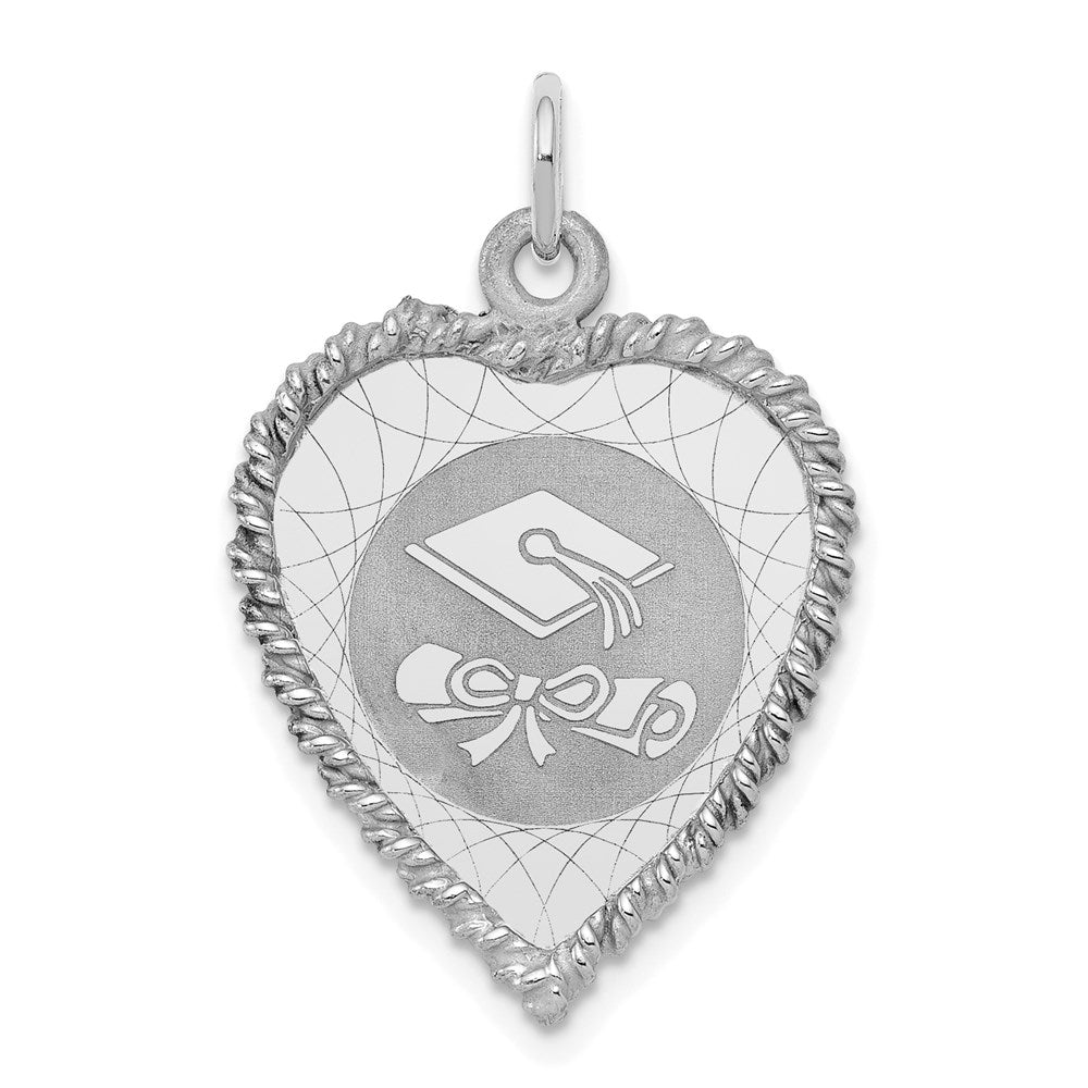 Sterling Silver Rhodium-plated Graduation Cap & Diploma Disc Charm, 28 x 19 mm